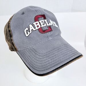 Cabela's Hat Cap~Embroidered Gray Brown~Adjustable Hook & Loop Strap Outdoors